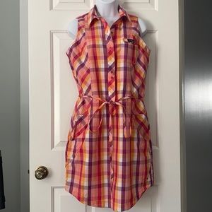 Columbia Plaid Midi Dress - Pink, Orange, Yellow